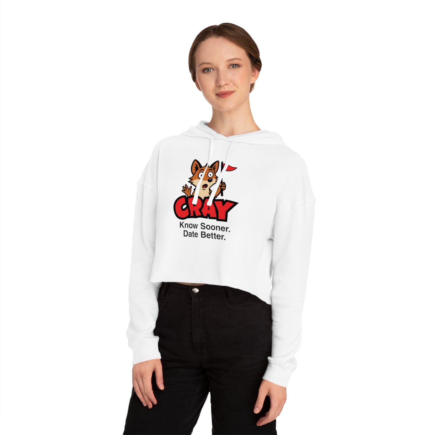 Cray Cropped Hooded Sweatshirt (tagline) - White - Red Flag Fox