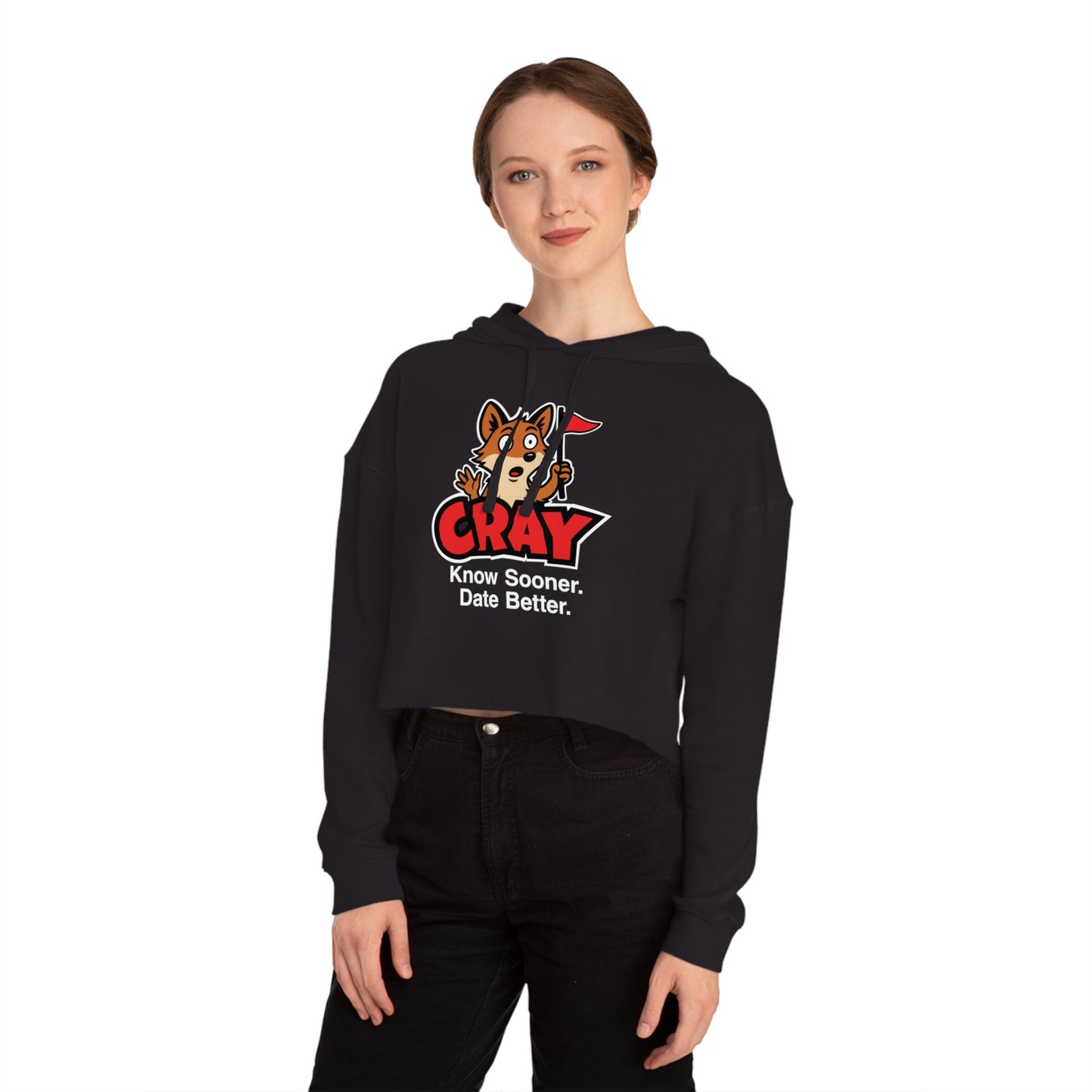 Cray Cropped Hooded Sweatshirt (tagline) - Black - Red Flag Fox