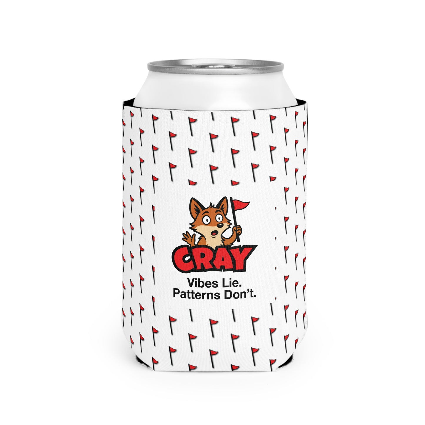 Can Cooler — 'Cray: Vibes Lie. Patterns Don't.' Golf Flag Pattern Cooler Sleeve