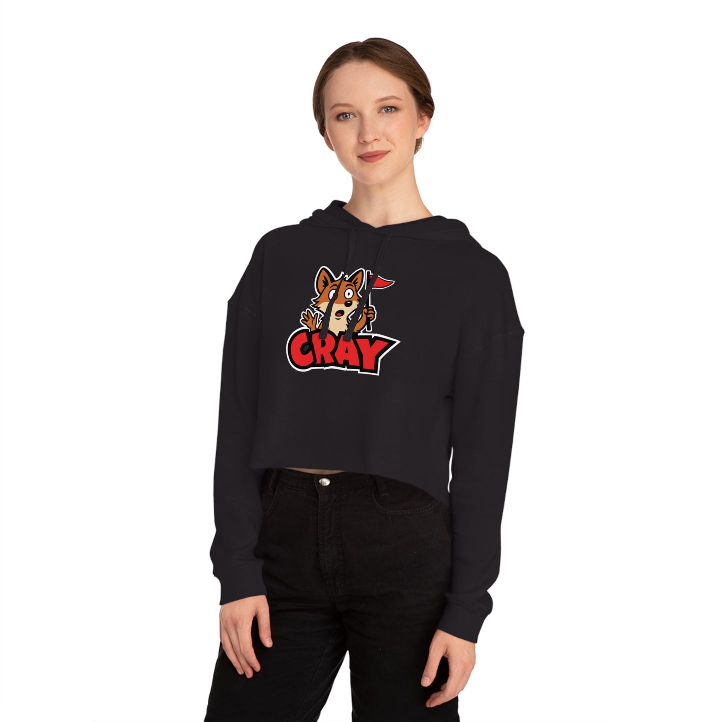 Cray Cropped Hooded Sweatshirt - Black - Red Flag Fox