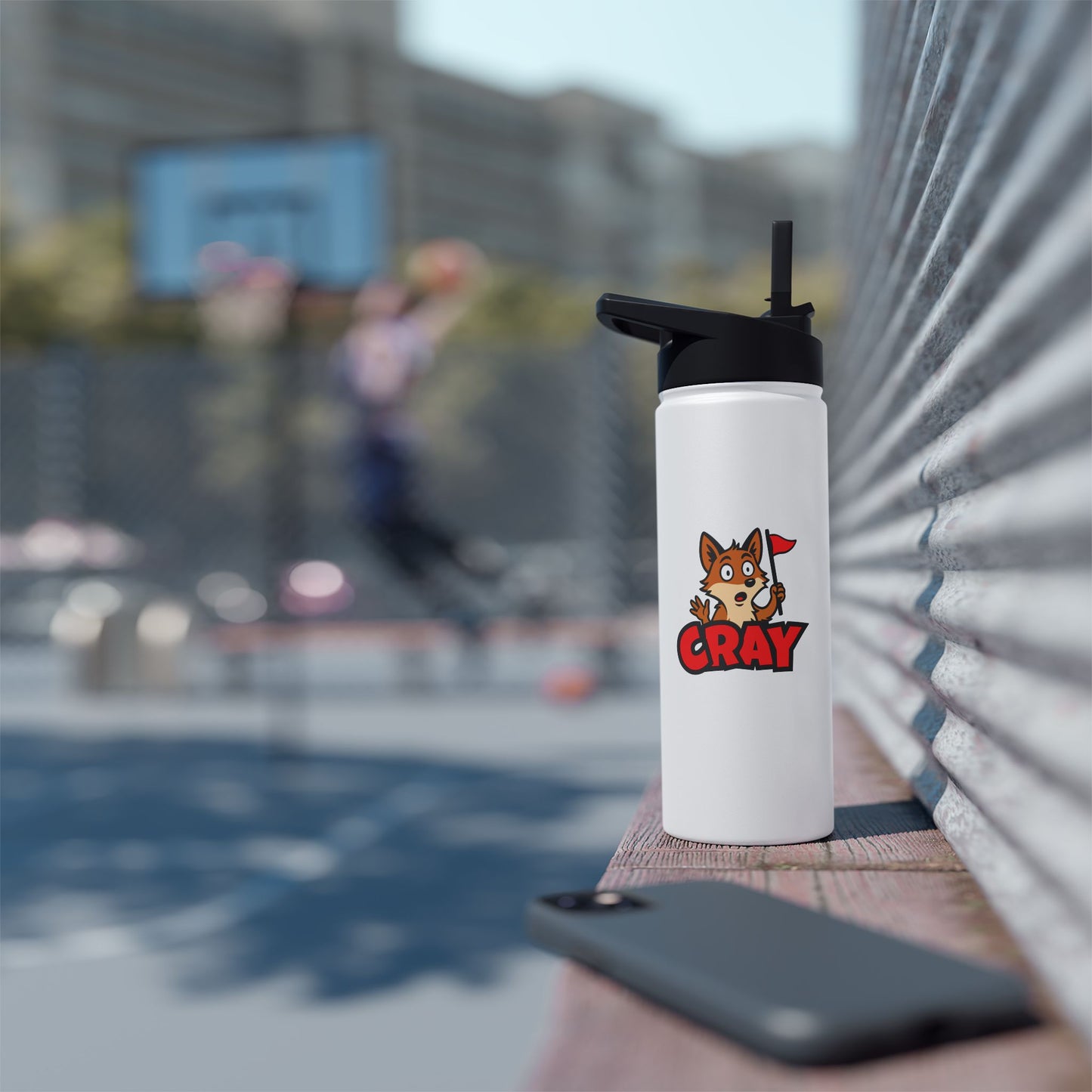 Cray Stainless Steel Water Bottle - White - Red Flag Fox