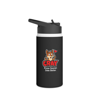 Cray Stainless Steel Water Bottle (tagline) - Black - Red Flag Fox