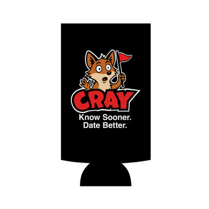 Cray Slim Can Cooler (tagline) - Black - Red Flag Fox