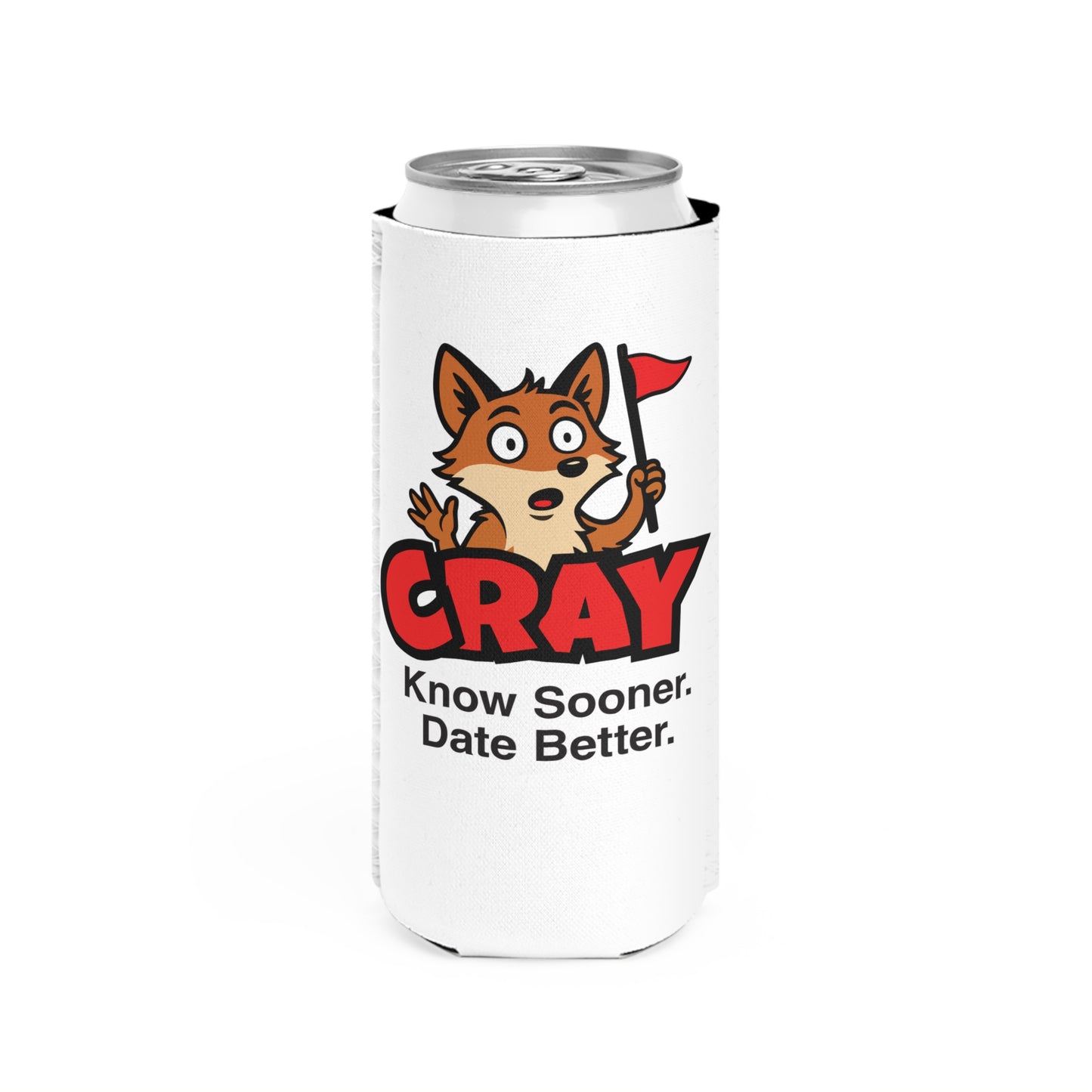 Cray Slim Can Cooler (tagline) - White - Red Flag Fox