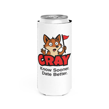 Cray Slim Can Cooler (tagline) - White - Red Flag Fox