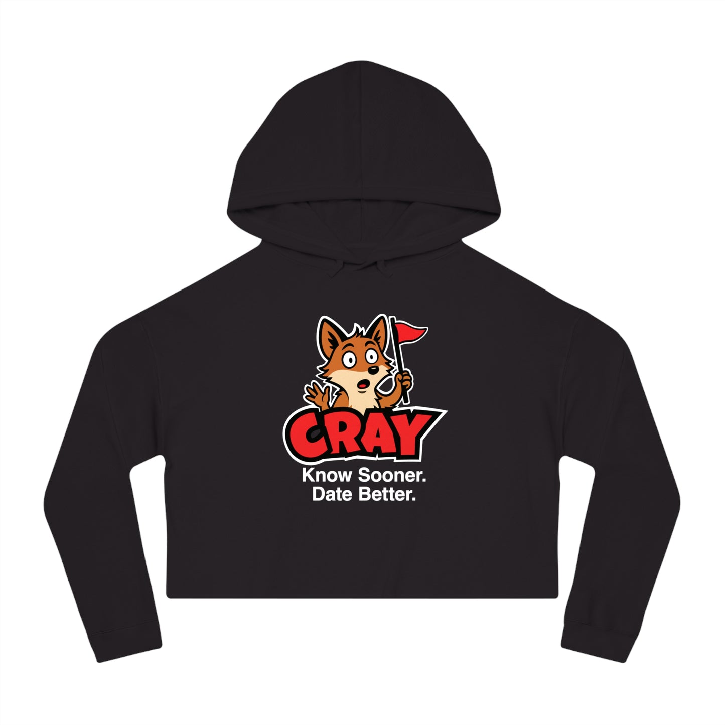 Cray Cropped Hooded Sweatshirt (tagline) - Black - Red Flag Fox