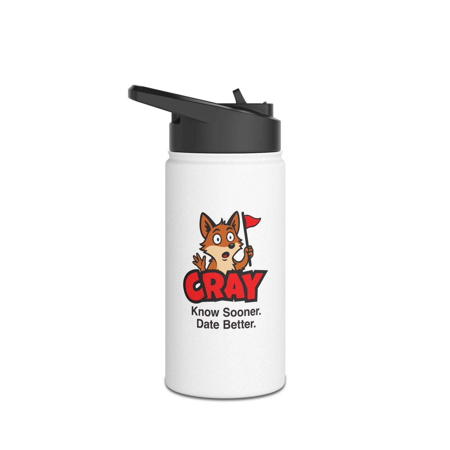 Cray Stainless Steel Water Bottle (tagline) - White - Red Flag Fox