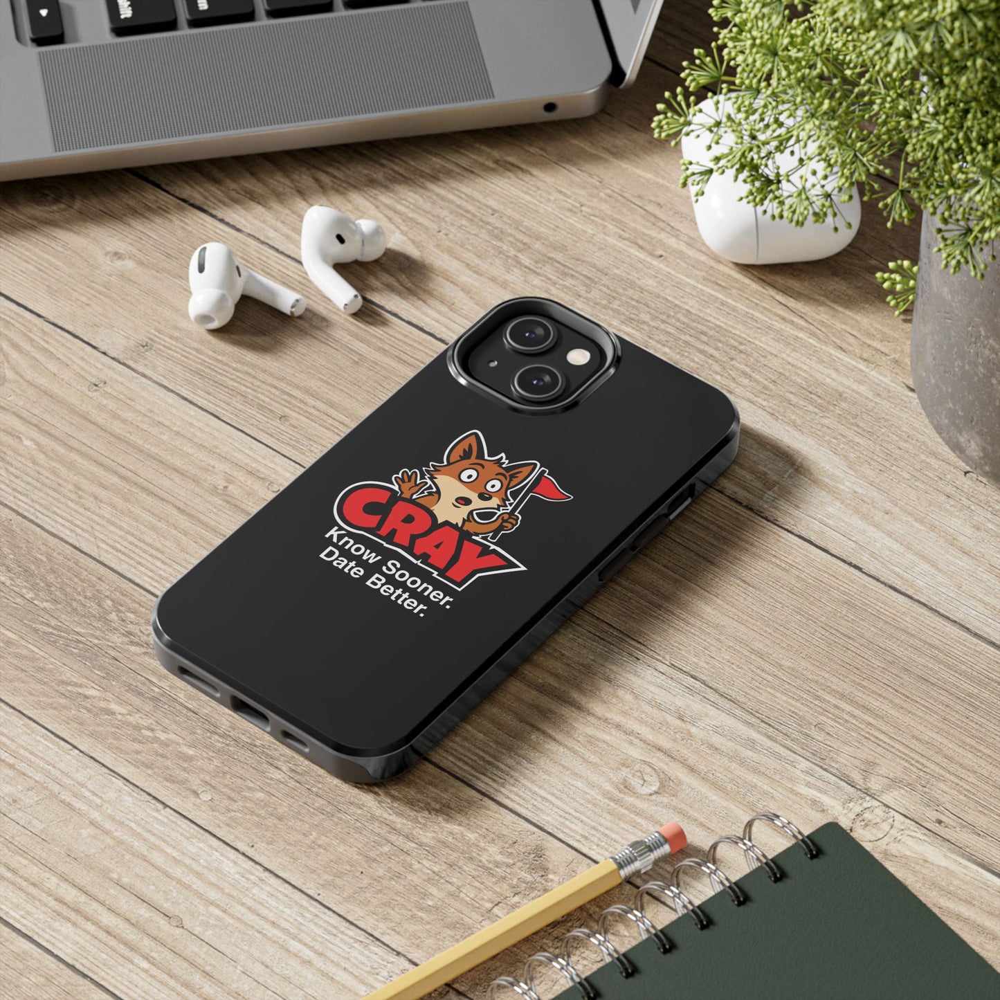 Cray Phone Case (tagline) - Black - Red Flag Fox