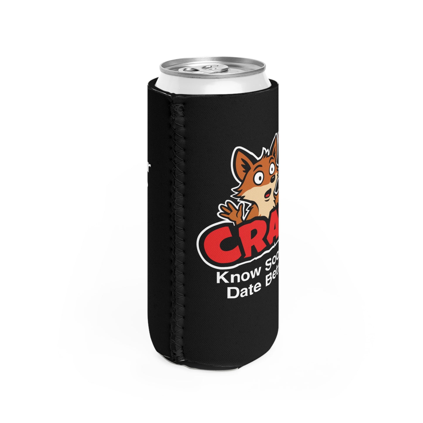 Cray Slim Can Cooler (tagline) - Black - Red Flag Fox