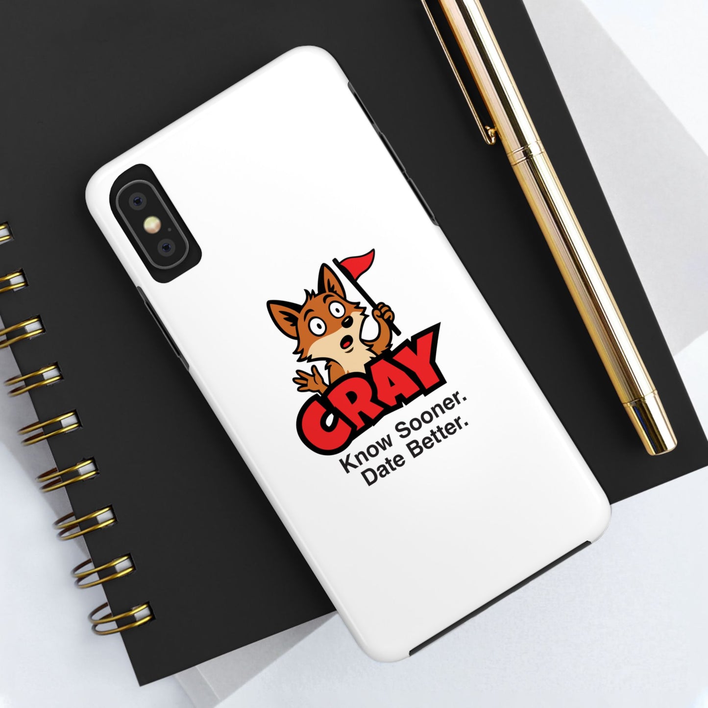 Cray Phone Case (tagline) - White - Red Flag Fox