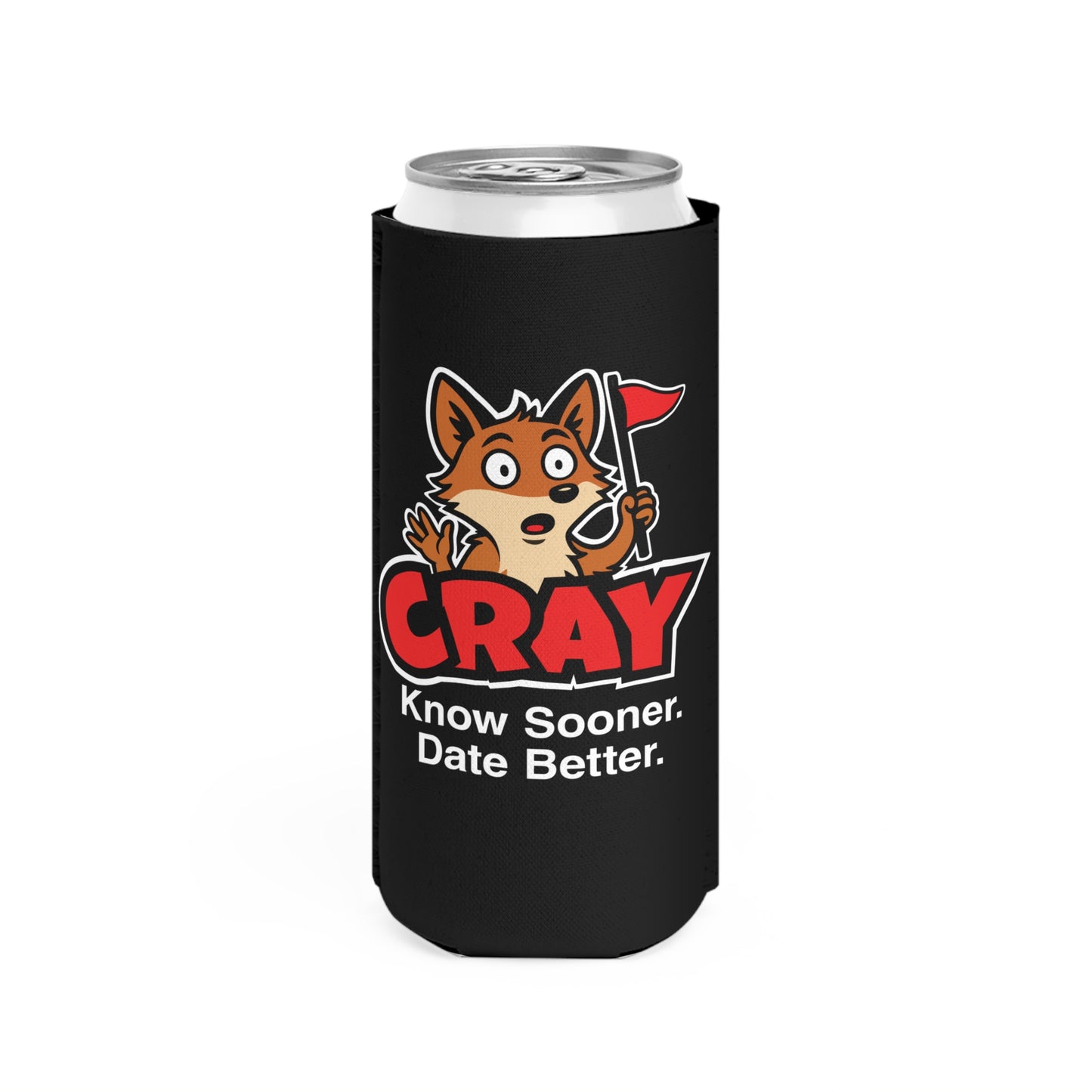 Cray Slim Can Cooler (tagline) - Black - Red Flag Fox