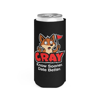 Cray Slim Can Cooler (tagline) - Black - Red Flag Fox