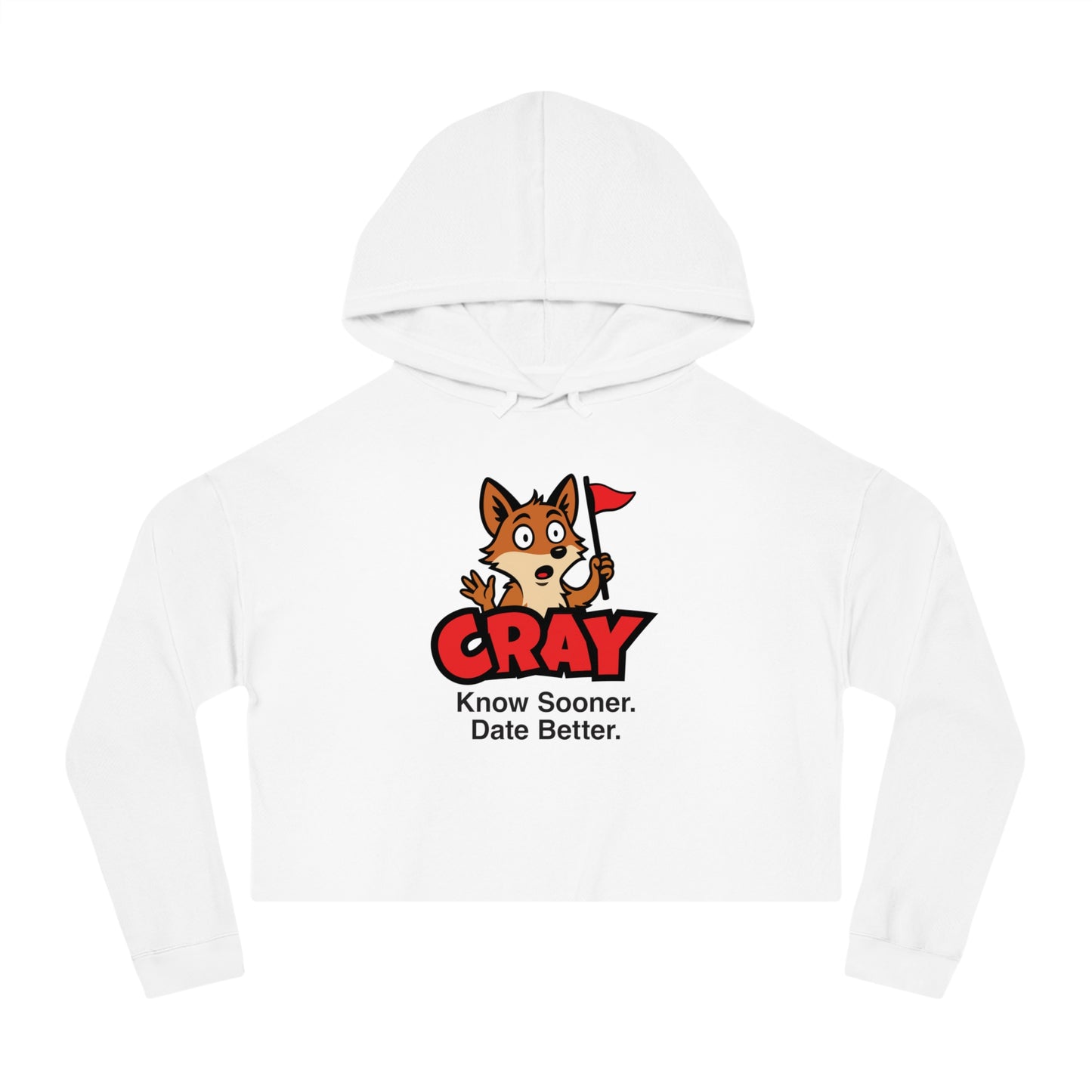 Cray Cropped Hooded Sweatshirt (tagline) - White - Red Flag Fox